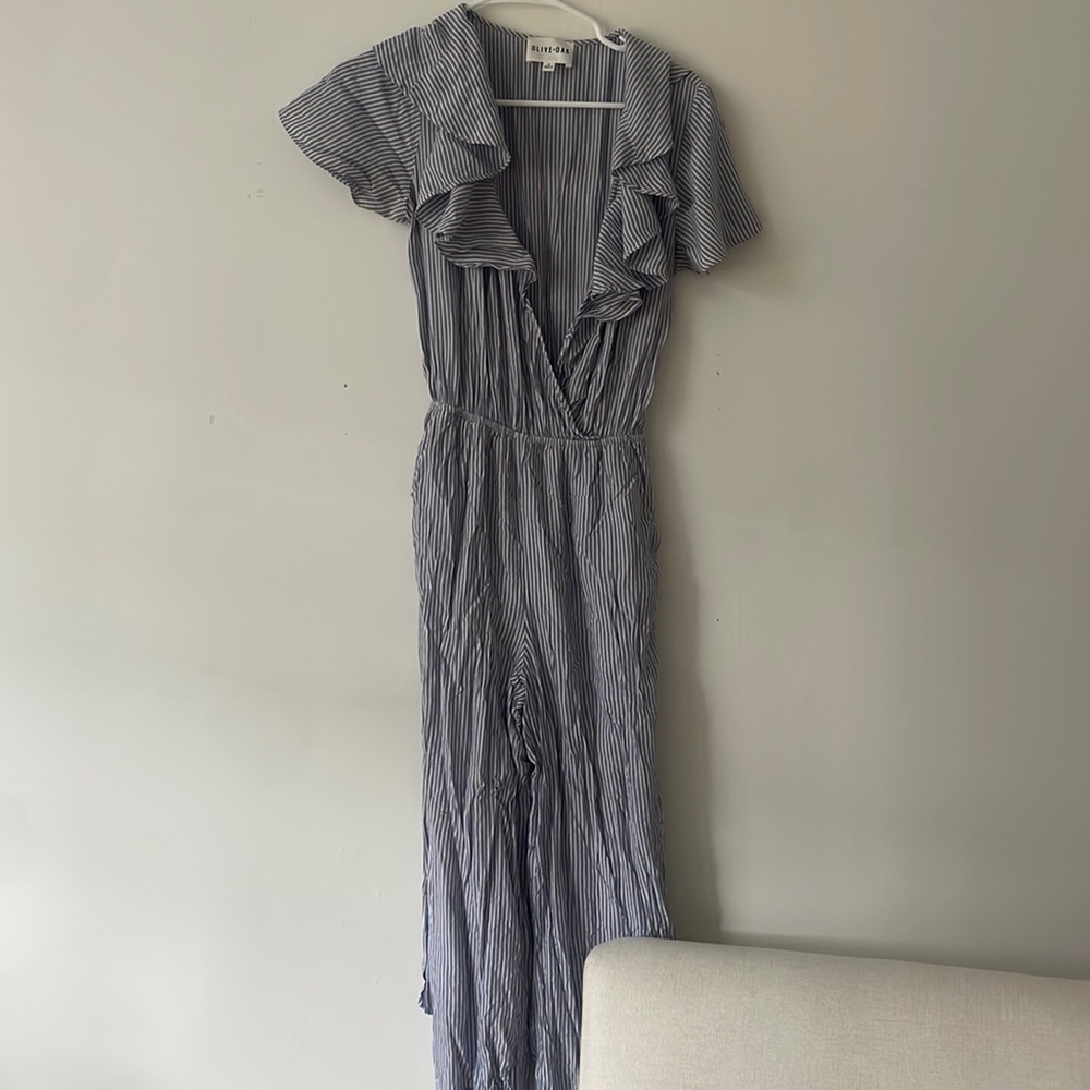 Blue and white striped jumpsuit